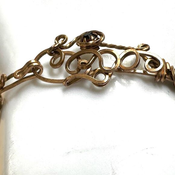 Handmade Wire Wrapped Bangle Bracelet with Red Glass Accent - Picture 3 of 8